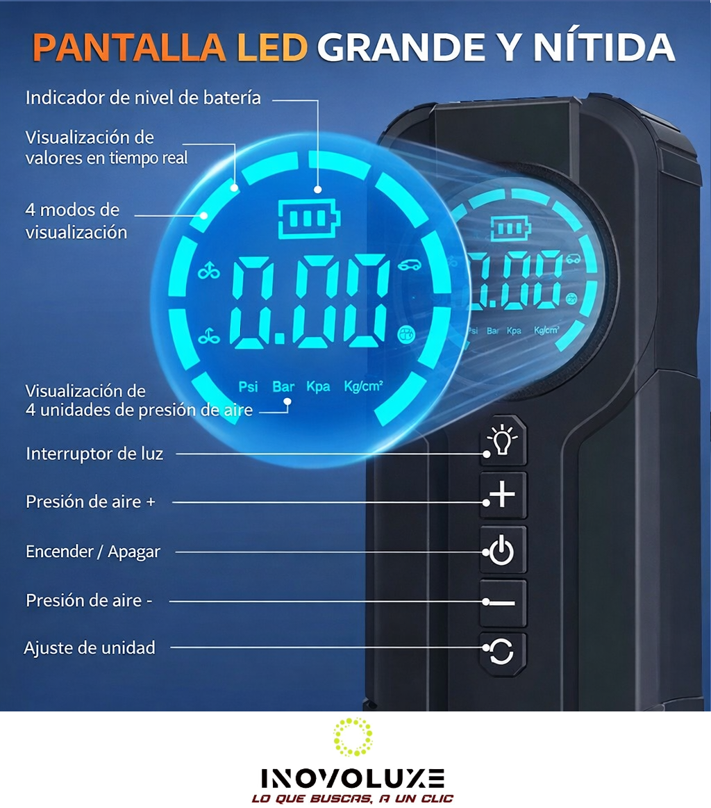 Inovoluxe VoltAir Pro - Arrancador y Compresor Inteligente All-in-One