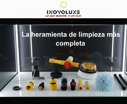 Inovoluxe HydroBrush 360 – Cepillo Giratorio a Presión y lleva GRATIS Boquilla Multifunción 6 en 1 para Manguera