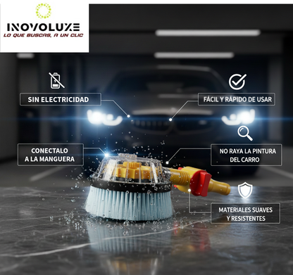 Inovoluxe HydroBrush 360 – Cepillo Giratorio a Presión y lleva GRATIS Boquilla Multifunción 6 en 1 para Manguera
