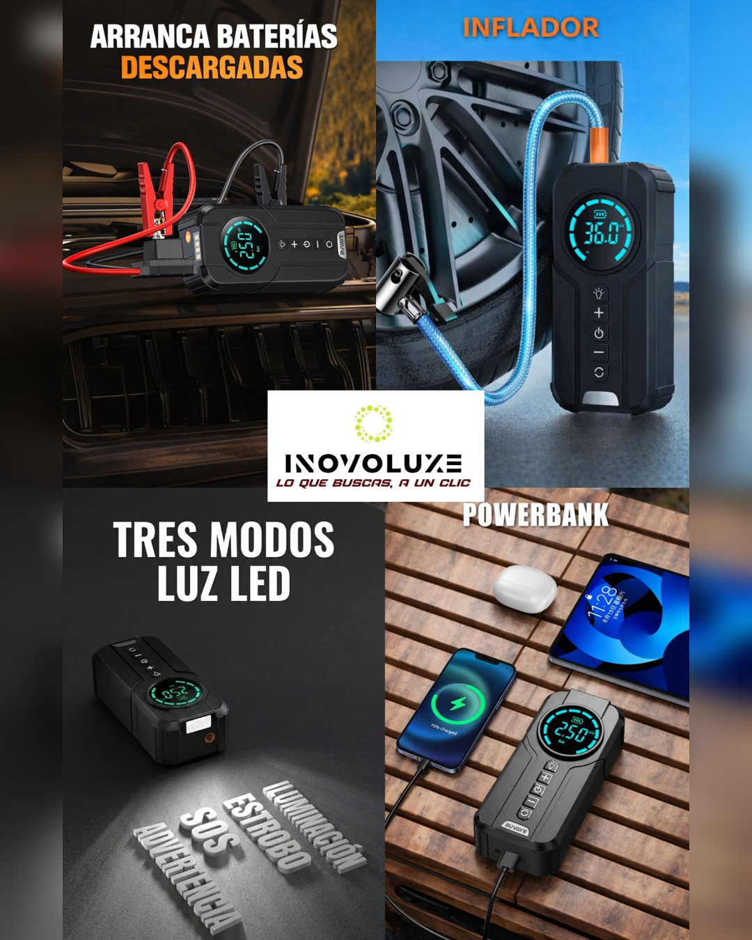 Inovoluxe VoltAir Pro - Arrancador y Compresor Inteligente All-in-One